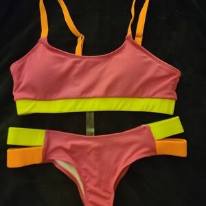 SHEIN Pink and Yellow Bikini Set